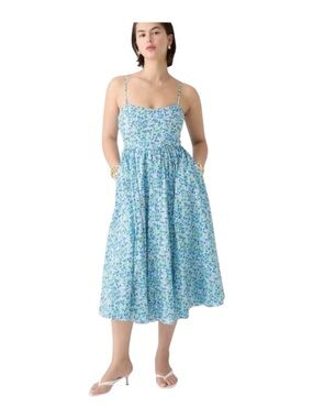 J. Crew x Liberty Fabric Light Blue Floral Midi Sundress with Spaghetti Straps 4